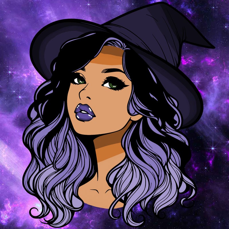 realistic witch girl with wavy hair and lips
