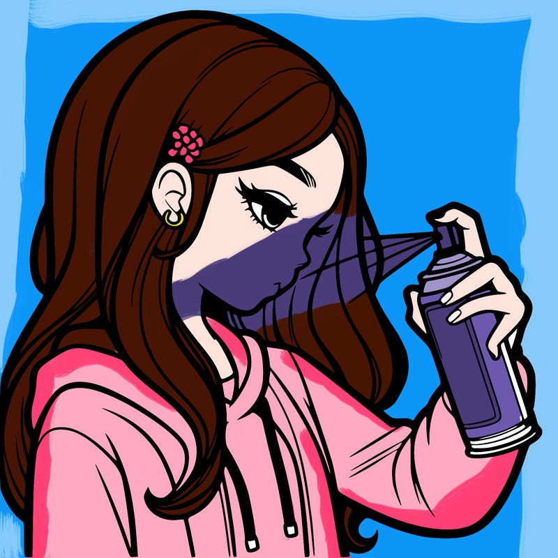 a realistic girl spray painting