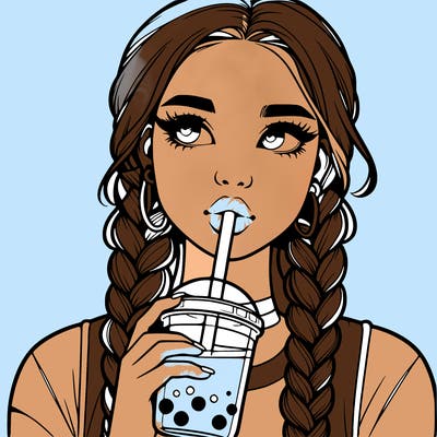 realistic girl with braided hair drinking boba
