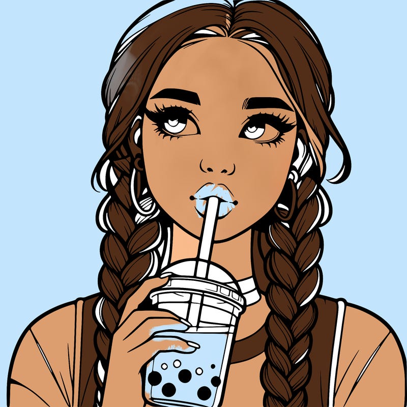 realistic girl with braided hair drinking boba