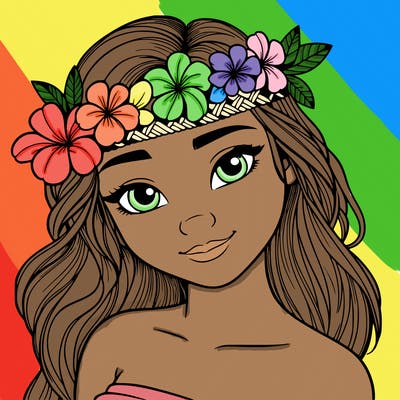a realistic hawaiian girl with a head band of flowers on her head