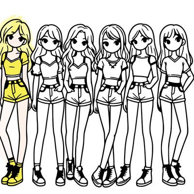 a group of girls wearing crop tops and shorts
