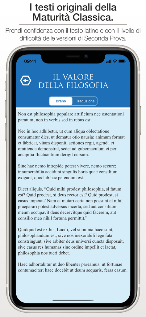 iLatinista (PRO) - iLatinista PRO app screen displaying a Latin passage for Maturity exam preparation