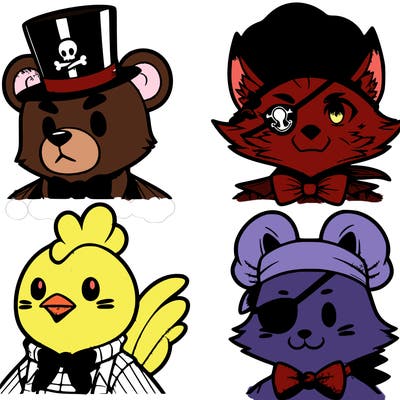 freddy fazbear, foxy, chica and bonnie anime style
