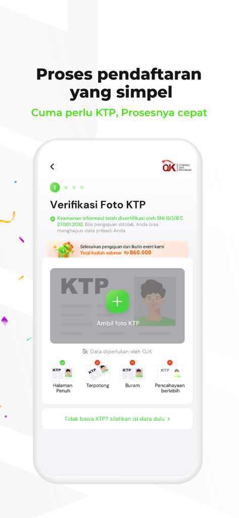 Registration screen of the Credinex app showing the ID card photo verification step.