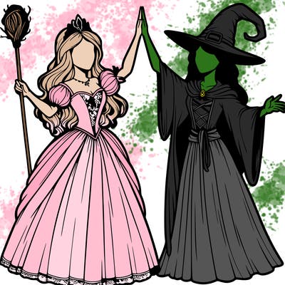 detailed realistic split of a princess and a witch