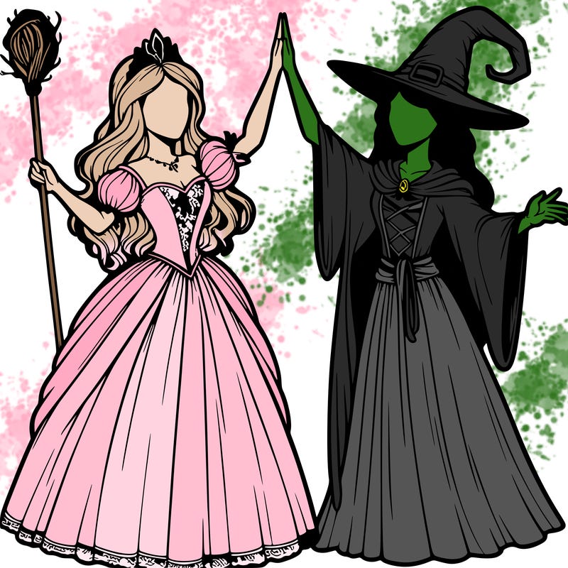 detailed realistic split of a princess and a witch