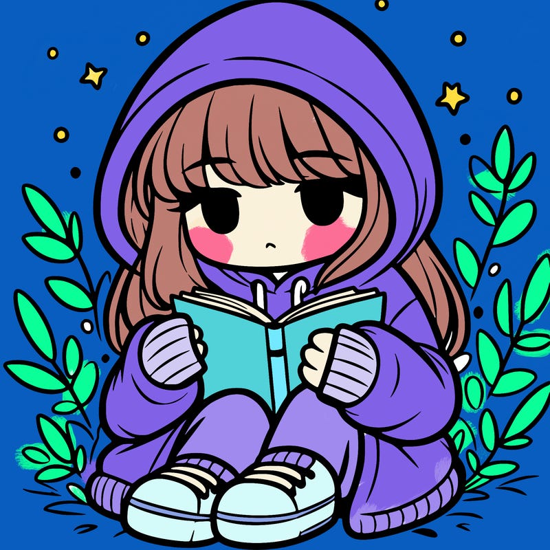 girl in oversized hoodie reading a book