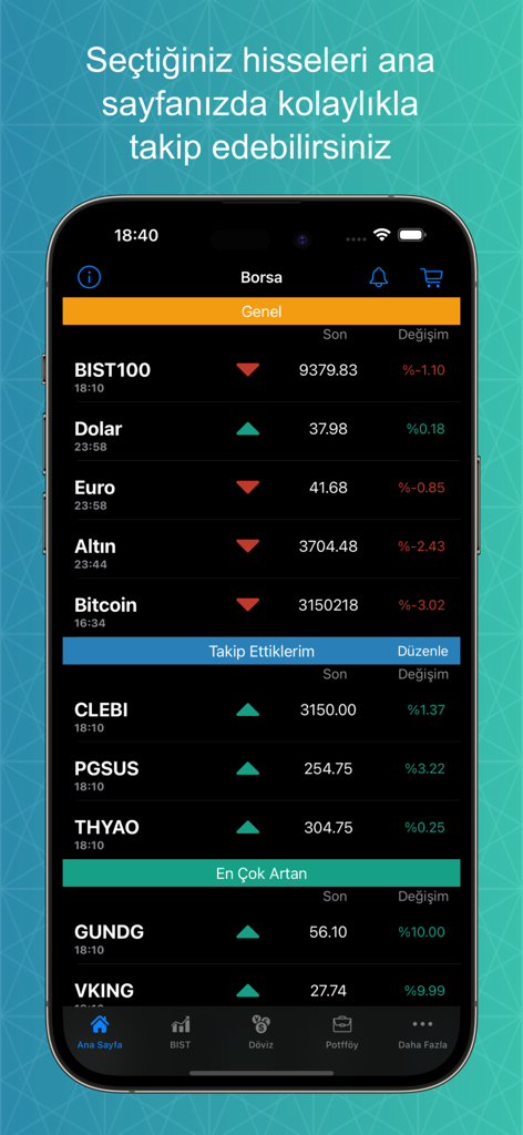 Canlı Borsa-Döviz Altın Kripto - Mobile app interface displaying Turkish stock market BIST 100 index, currency rates, gold, and crypto prices.