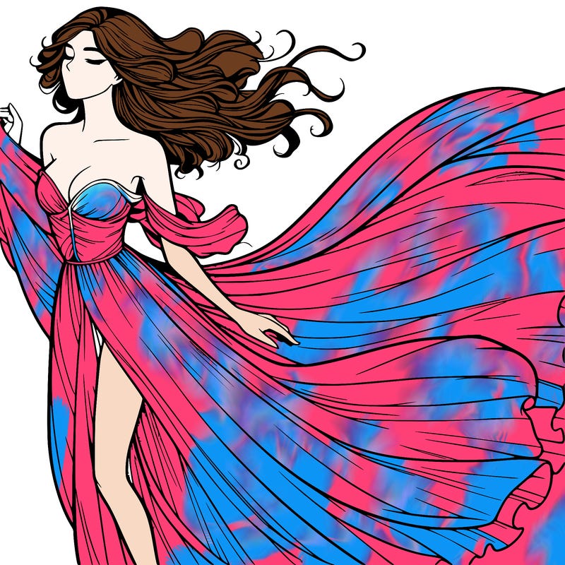 realistic woman in dress flowing the the wind