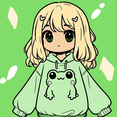 girl wearing frogging sweatshirt