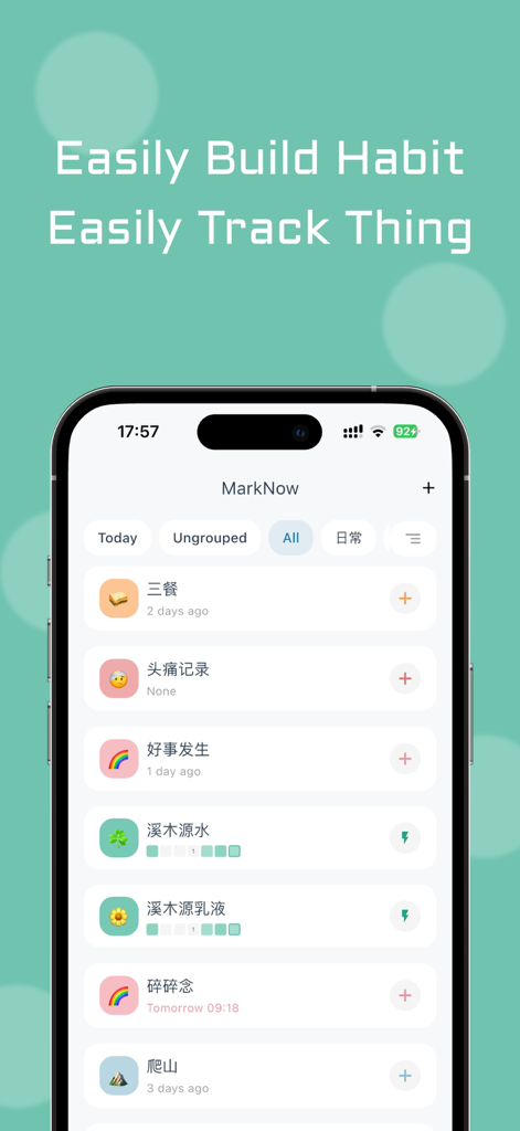 MarkNow: Habit & Daily Tracker - MarkNow app interface for tracking habits and daily activities on an iPhone