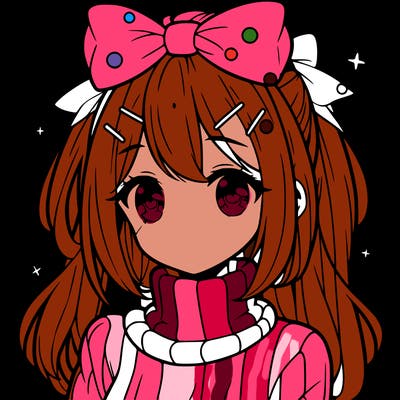 anime girl with hairbow wearing a turtleneck