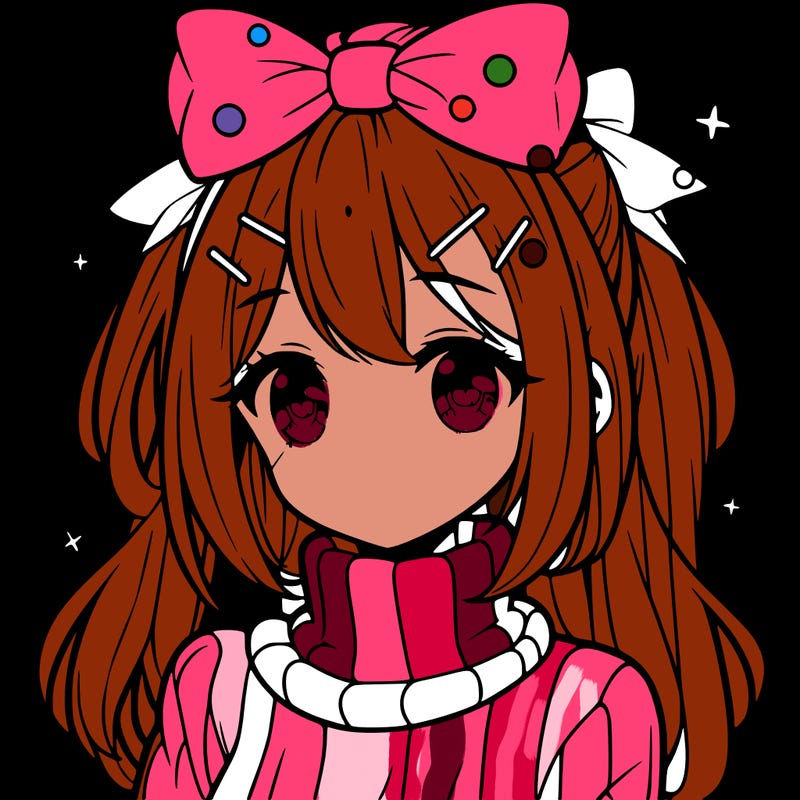 anime girl with hairbow wearing a turtleneck