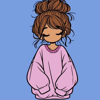 girl with baggy sweatshirt and messy bun