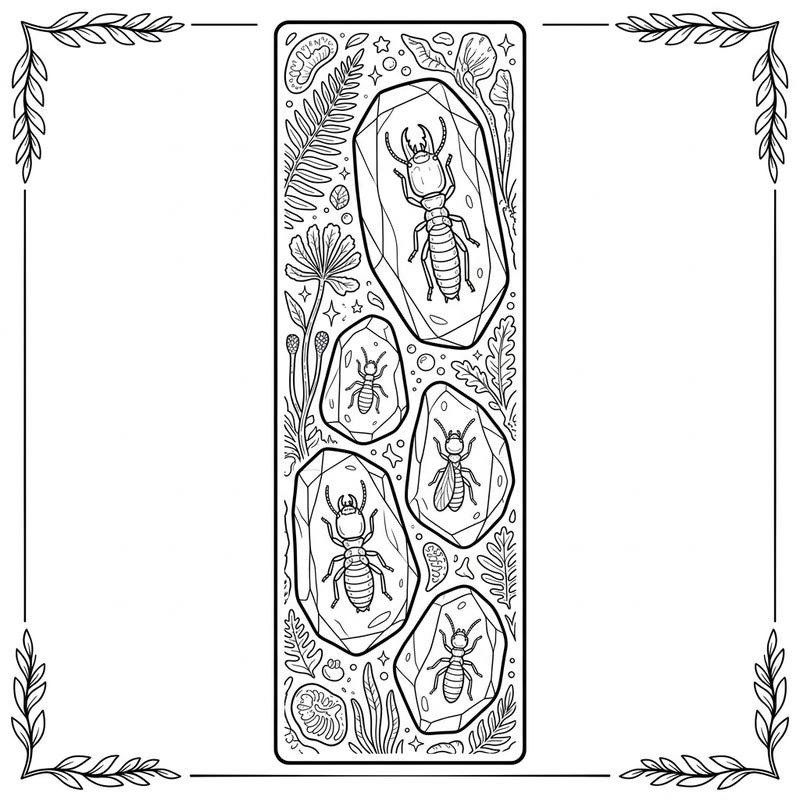 Journey back in time with our captivating Amber Termites coloring bookmark, perfect for paleontologists and nature enthusiasts. Bring these exquisitely preserved ancient insects and their natural surroundings to life with your favorite colors.