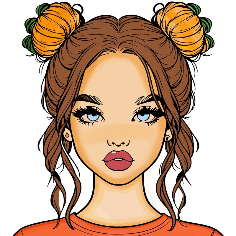 realistic girl with two buns in hair and lips
