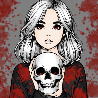 realistic girl holding a skull