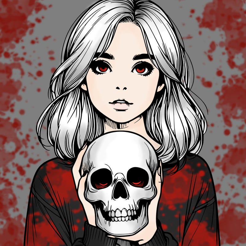 realistic girl holding a skull