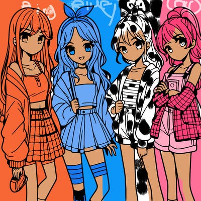 teen manga girls group of 4