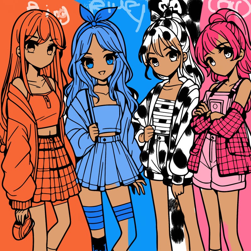 teen manga girls group of 4