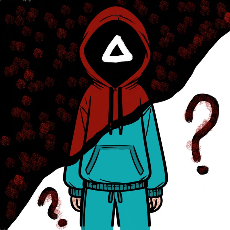 faceless girl in a tracksuit with a hood on and no hair