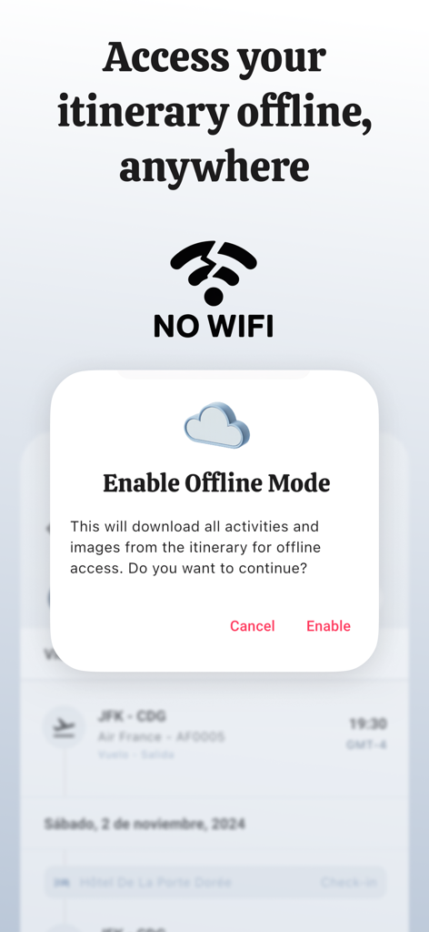 TripZen - Travel Planner - Mobile app interface for enabling offline access to travel itineraries in TripZen