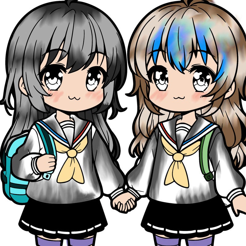 two fourth gade anime girls holding hands