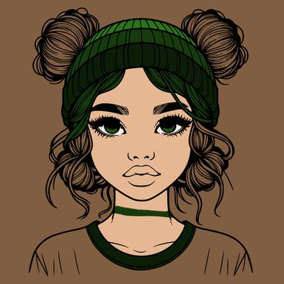 realistic girl with buns in her hair with a beanie on