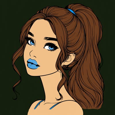 realistic girl with a ponytail on her hair and lips