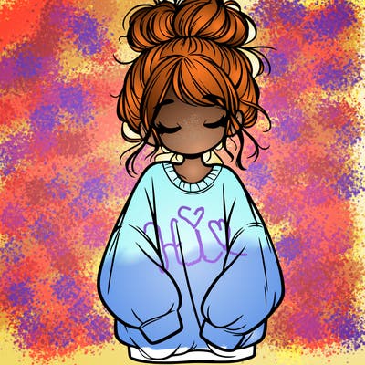 girl with baggy sweatshirt and messy bun