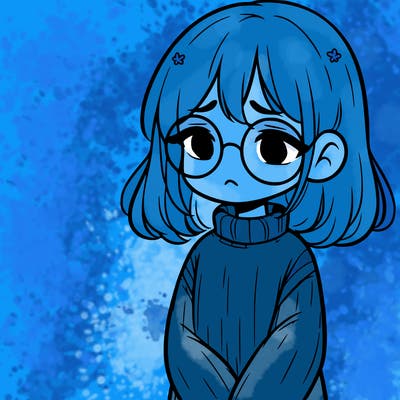 sad girl with glasses in a sweater