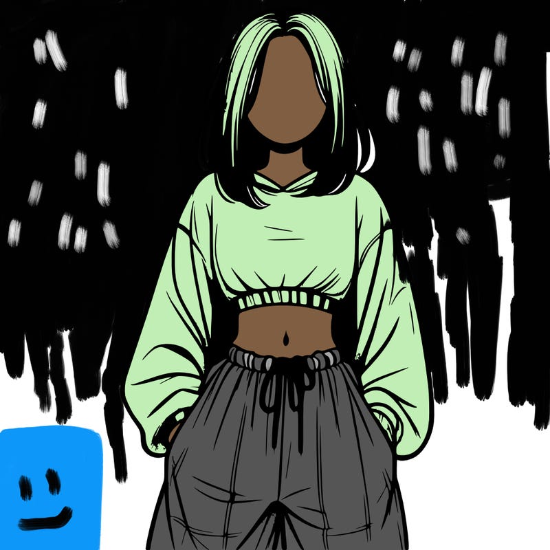 realistic girl faceless with baggy pants and a crop top