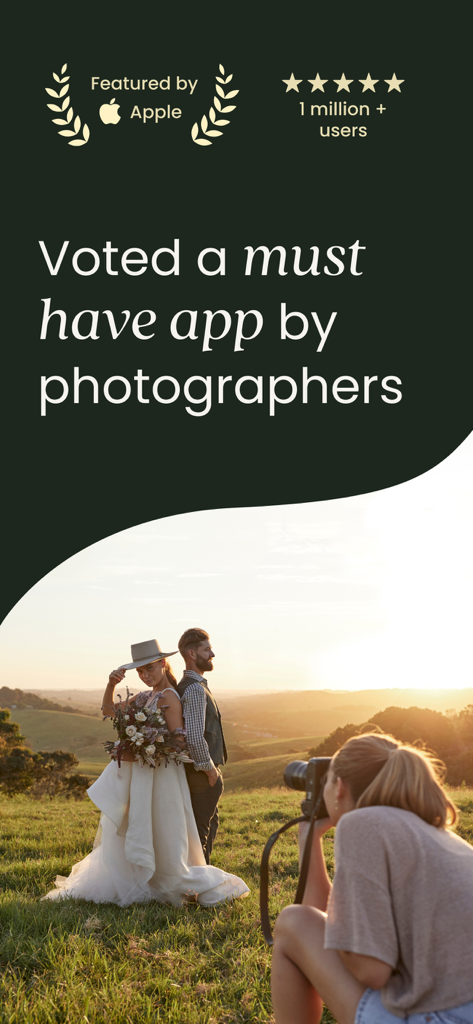 Unscripted Photography Poses app promotion featuring its five star rating and Apple recommendation