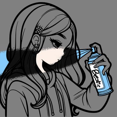 a realistic girl spray painting