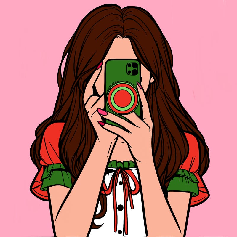 a realistic girl holding her phone taking pictures