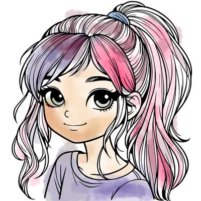 realistic girl with ponytail