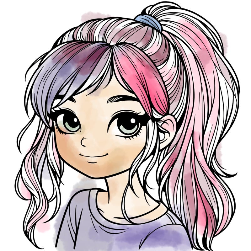 realistic girl with ponytail