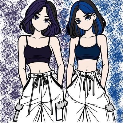 two girls with crop top with baggy pants