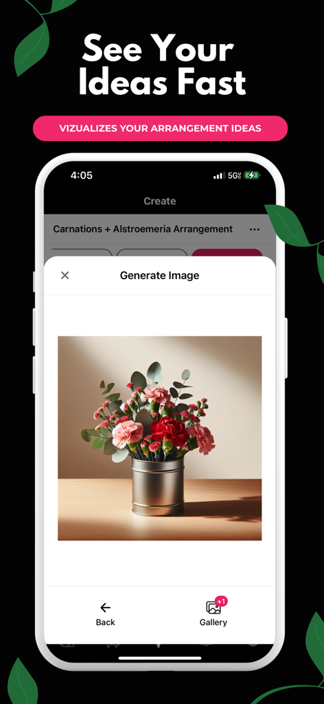 Floral AI - Visualización de arreglo floral generada por IA en la aplicación móvil Floral AI