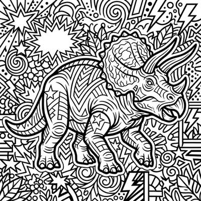 Get ready for a prehistoric party with this awesome Pop Art Triceratops coloring page! Kids will love bringing this dynamic dinosaur and its wild background to life with their favorite colors.