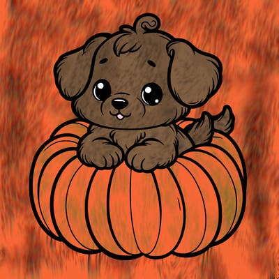 cute little puppy in a pumpkin