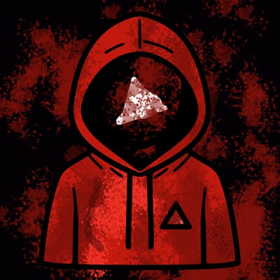a person with non face waering a hoodie with a small triangle symbol