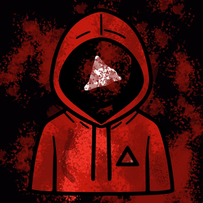 a person with non face waering a hoodie with a small triangle symbol