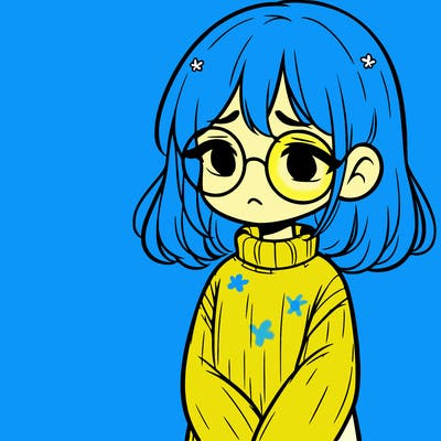 sad girl with glasses in a sweater