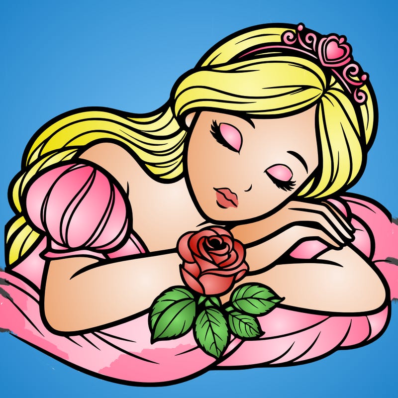 a fairytale princess sleeping with her hands crossed on her chest and a rose on her chest realistic