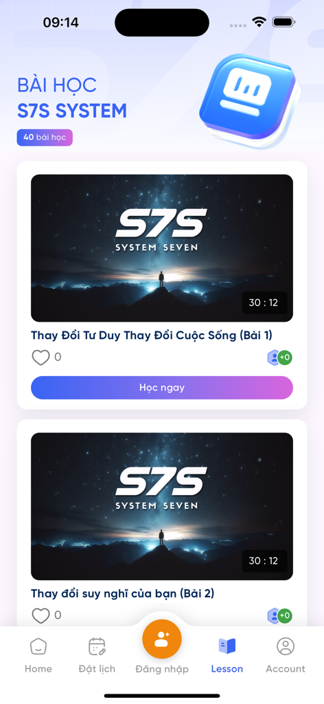 S7S System Seven - Digital business and mindset video lessons interface on the S7S System Seven app