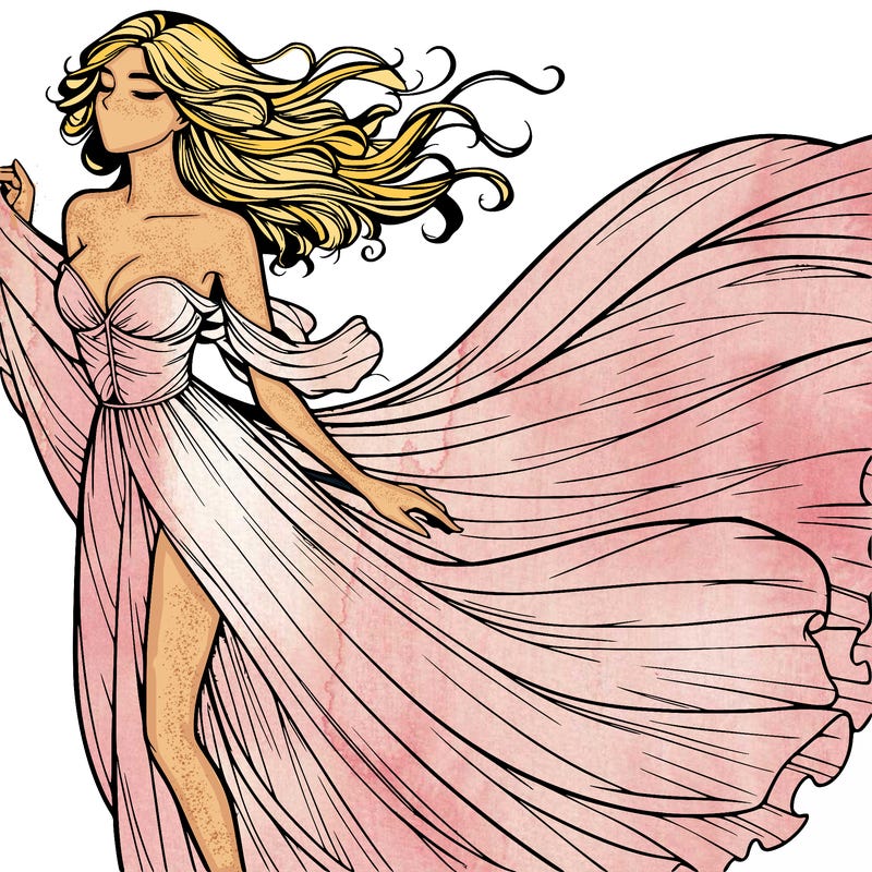 realistic woman in dress flowing the the wind