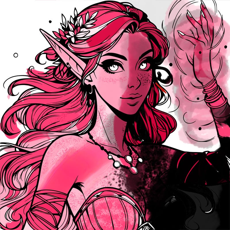 realistic elven woman glow magic wild chaos