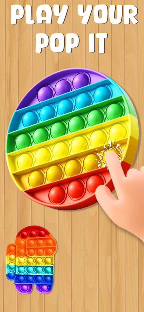 Fidget Trading: Pop It Fun - Gameplay of Fidget Trading showing a finger popping bubbles on a circular rainbow-colored fidget toy.